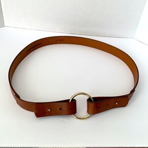 Johnston & Murphy Brown Leather Belt with Gold Accent